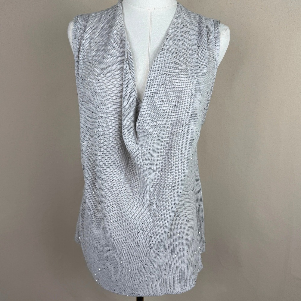 Eileen Fisher Sequin Knit Tank Cowl Neck Quiet Luxury Lagenlook Minimalist Top L